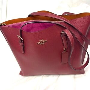 Coach Mollie Leather Tote- Red